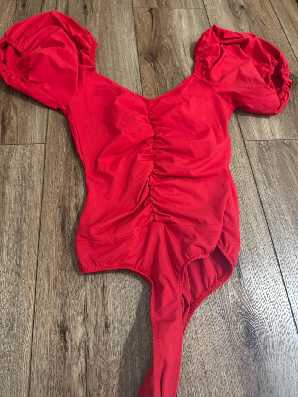 Lulu's Red Puff-Sleeve Ruched Bodysuit - Picture 6 of 6